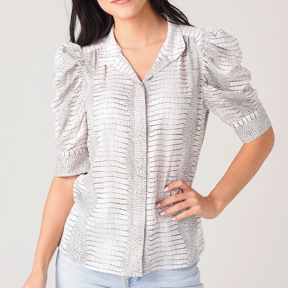 Frame Denim White and Gray Blouse